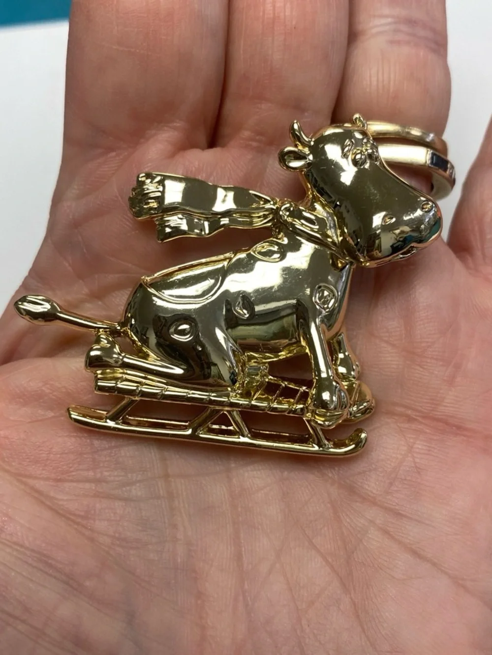 Vintage AJC Gold tone Cow Sled brooch